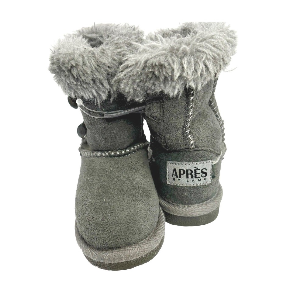 Apres by Lamo Kids Grey Faux Fur Trim Winter Boots Size 5 Toggle Button‎ Closure